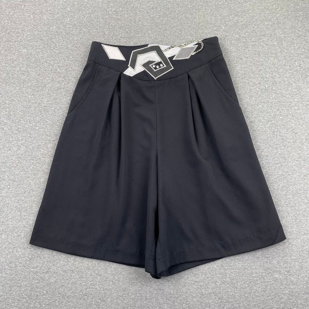 Vintage 90s City Girl High Waist Wide Leg Pleated Shorts Womens 8 Black Artsy